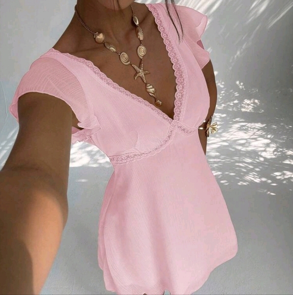 Elegant Sexy Charming Ruffle Sleeve A-Line Deep V-Neck Backbow Mini Dress - Picture 4 of 4